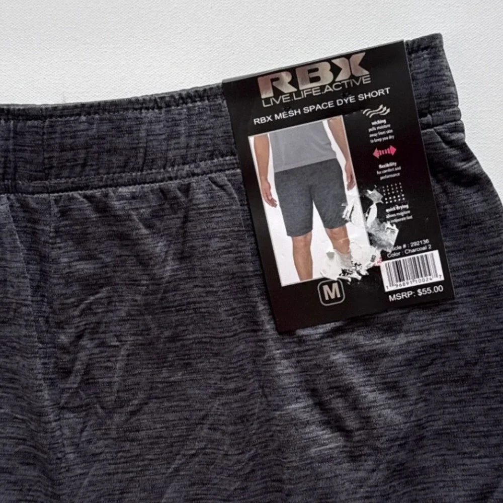 RBX Active Mens Mesh Space Dye Shorts Charcoal Heather Grey Gym Training Size M